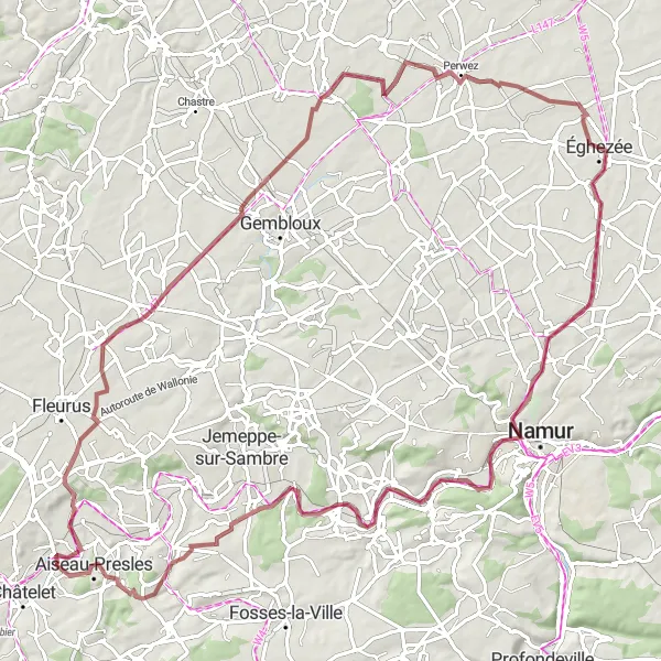 Miniatuurkaart van de fietsinspiratie "Avontuurlijke grindroute door landelijk België" in Prov. Hainaut, Belgium. Gemaakt door de Tarmacs.app fietsrouteplanner