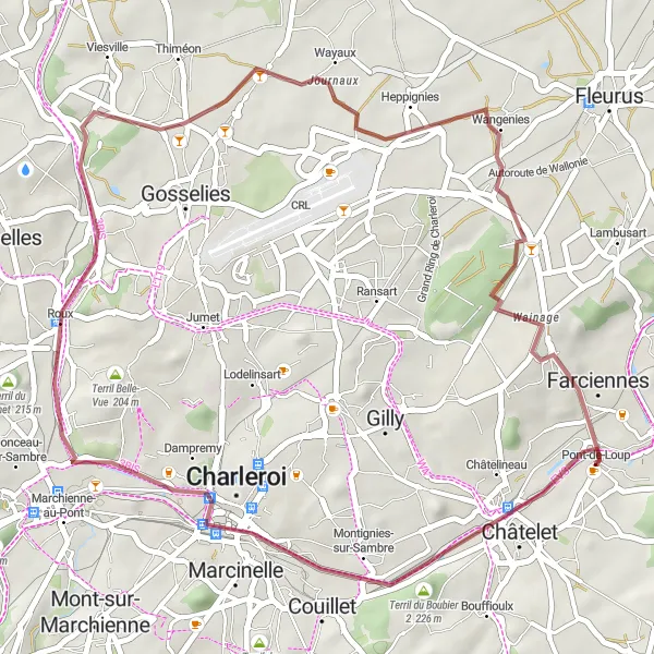 Karten-Miniaturansicht der Radinspiration "Weinlese-Route in der Nähe von Pont-de-Loup" in Prov. Hainaut, Belgium. Erstellt vom Tarmacs.app-Routenplaner für Radtouren