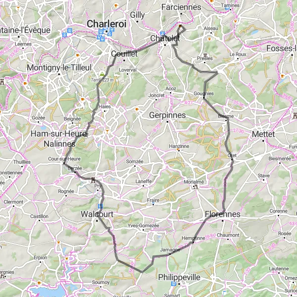 Miniature de la carte de l'inspiration cycliste "Parcours Historique du Pays de Charleroi" dans la Prov. Hainaut, Belgium. Générée par le planificateur d'itinéraire cycliste Tarmacs.app