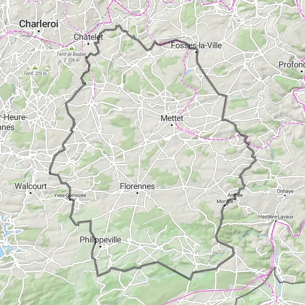 Miniatuurkaart van de fietsinspiratie "Toeristische route langs Aiseau-Presles en Jamiolle" in Prov. Hainaut, Belgium. Gemaakt door de Tarmacs.app fietsrouteplanner