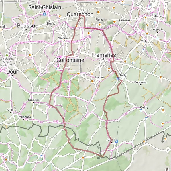 Karten-Miniaturansicht der Radinspiration "34 km Schottertour durch Frameries und Colfontaine" in Prov. Hainaut, Belgium. Erstellt vom Tarmacs.app-Routenplaner für Radtouren