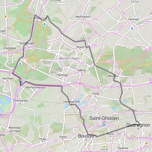 Map miniature of "Exploring Quaregnon" cycling inspiration in Prov. Hainaut, Belgium. Generated by Tarmacs.app cycling route planner