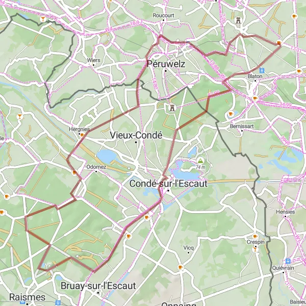 Map miniature of "Castles and Coal Mines" cycling inspiration in Prov. Hainaut, Belgium. Generated by Tarmacs.app cycling route planner