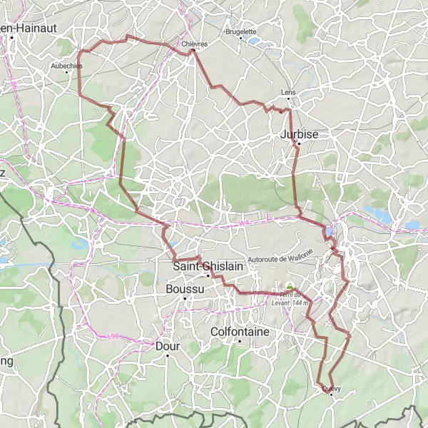 Miniatuurkaart van de fietsinspiratie "Gravel Verkenning van Hainaut" in Prov. Hainaut, Belgium. Gemaakt door de Tarmacs.app fietsrouteplanner