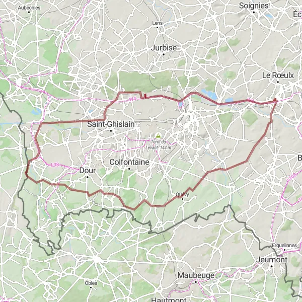 Karten-Miniaturansicht der Radinspiration "Gravel-Tour durch Hainaut" in Prov. Hainaut, Belgium. Erstellt vom Tarmacs.app-Routenplaner für Radtouren