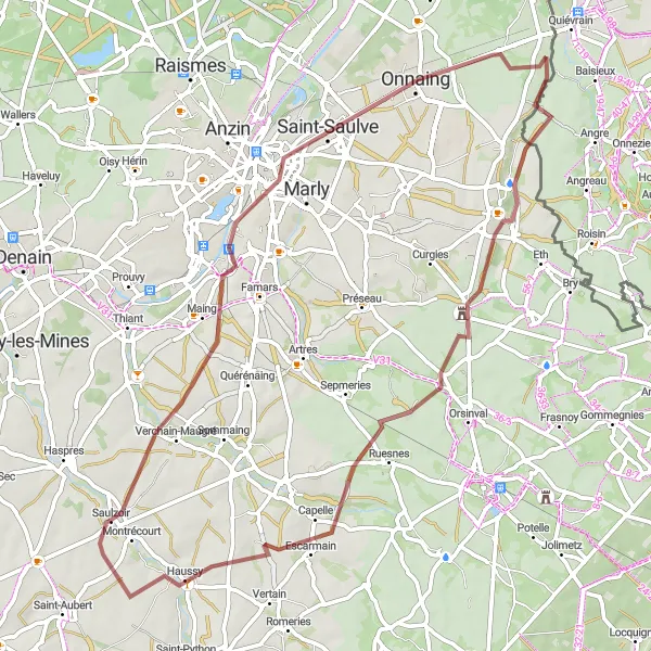 Map miniature of "Scenic Gravel Ride to Maison du prévot" cycling inspiration in Prov. Hainaut, Belgium. Generated by Tarmacs.app cycling route planner