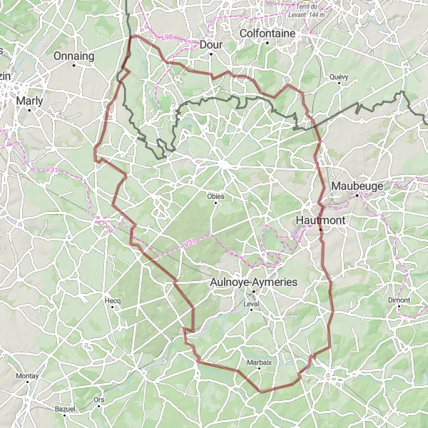 Miniatuurkaart van de fietsinspiratie "Avontuurlijke Bospadenroute" in Prov. Hainaut, Belgium. Gemaakt door de Tarmacs.app fietsrouteplanner