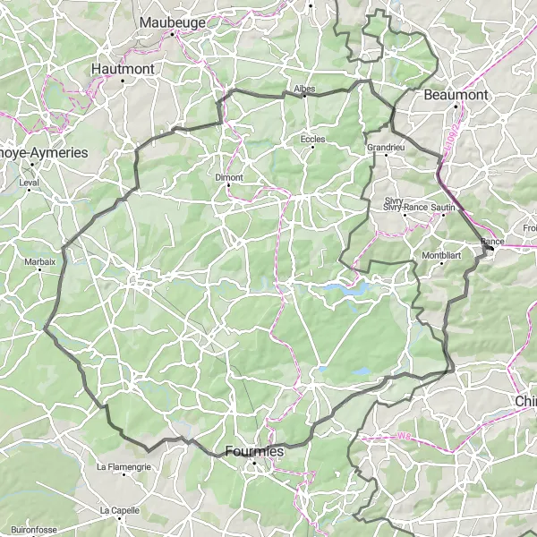 Karten-Miniaturansicht der Radinspiration "Entlang der belgischen Landschaft radeln" in Prov. Hainaut, Belgium. Erstellt vom Tarmacs.app-Routenplaner für Radtouren