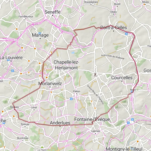 Miniature de la carte de l'inspiration cycliste "Les Terrils de la Sambre" dans la Prov. Hainaut, Belgium. Générée par le planificateur d'itinéraire cycliste Tarmacs.app