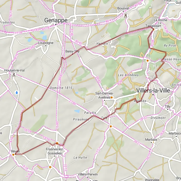 Map miniature of "The Gravel Delight" cycling inspiration in Prov. Hainaut, Belgium. Generated by Tarmacs.app cycling route planner