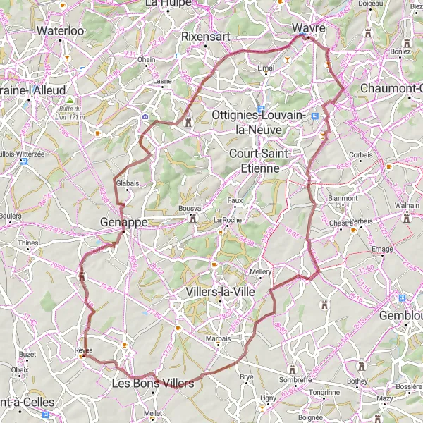 Map miniature of "The Gravel Expedition" cycling inspiration in Prov. Hainaut, Belgium. Generated by Tarmacs.app cycling route planner