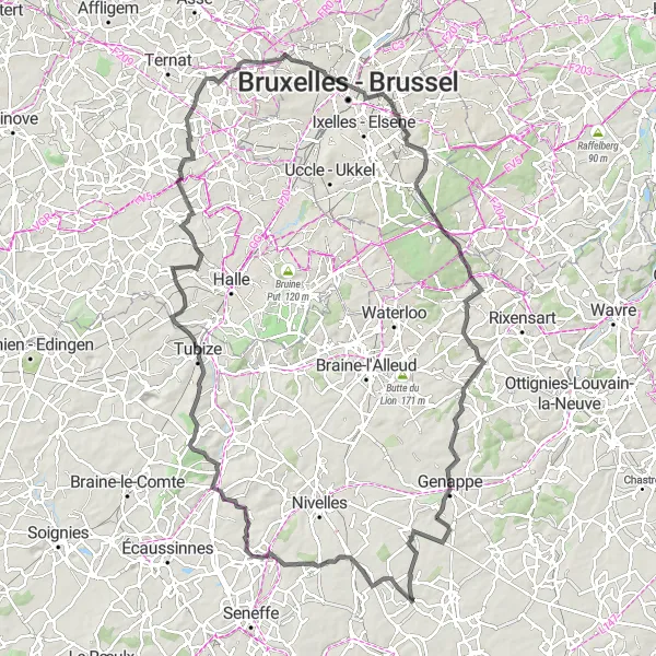 Map miniature of "The Grand Road Adventure" cycling inspiration in Prov. Hainaut, Belgium. Generated by Tarmacs.app cycling route planner