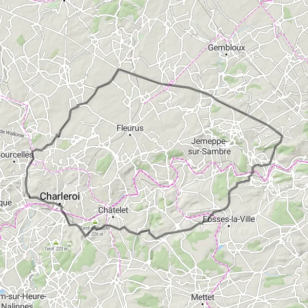 Karten-Miniaturansicht der Radinspiration "Straßentour durch die Umgebung von Roux" in Prov. Hainaut, Belgium. Erstellt vom Tarmacs.app-Routenplaner für Radtouren