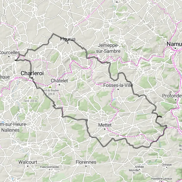 Map miniature of "The Challenging Road Journey" cycling inspiration in Prov. Hainaut, Belgium. Generated by Tarmacs.app cycling route planner