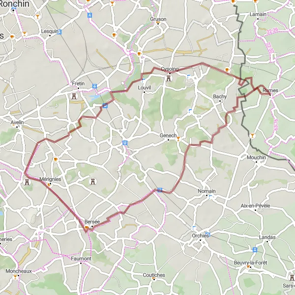 Map miniature of "Hidden Charms of Hainaut" cycling inspiration in Prov. Hainaut, Belgium. Generated by Tarmacs.app cycling route planner