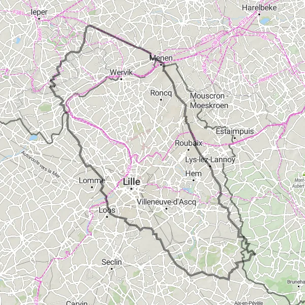 Map miniature of "Road Adventure" cycling inspiration in Prov. Hainaut, Belgium. Generated by Tarmacs.app cycling route planner