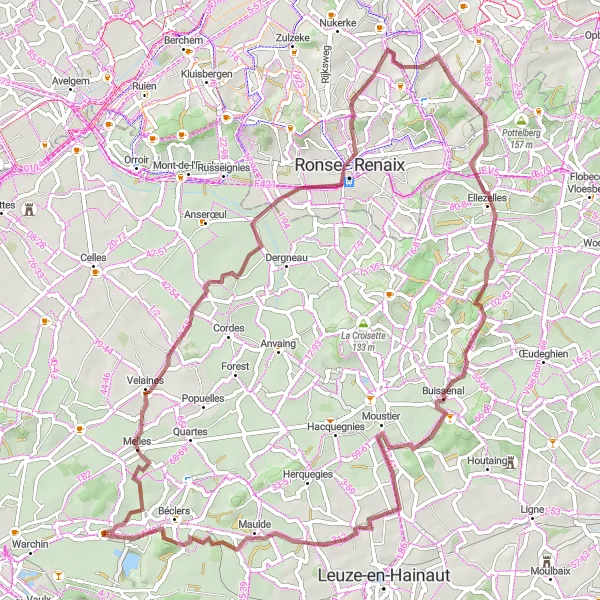 Miniatuurkaart van de fietsinspiratie "Gravelroute door Melles en Buissenal" in Prov. Hainaut, Belgium. Gemaakt door de Tarmacs.app fietsrouteplanner