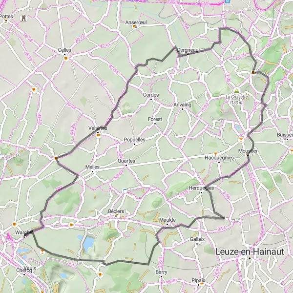 Map miniature of "Historical Villages Adventure" cycling inspiration in Prov. Hainaut, Belgium. Generated by Tarmacs.app cycling route planner