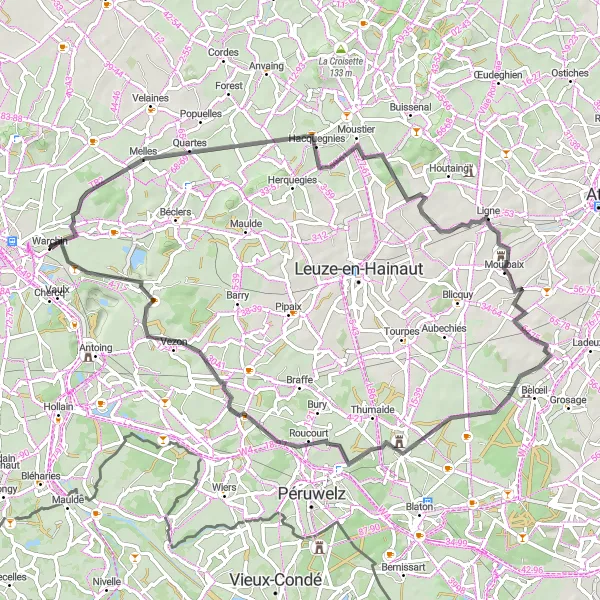 Map miniature of "Rural Delights" cycling inspiration in Prov. Hainaut, Belgium. Generated by Tarmacs.app cycling route planner