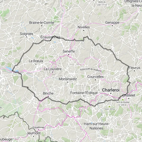 Map miniature of "Hainaut Countryside Ride" cycling inspiration in Prov. Hainaut, Belgium. Generated by Tarmacs.app cycling route planner