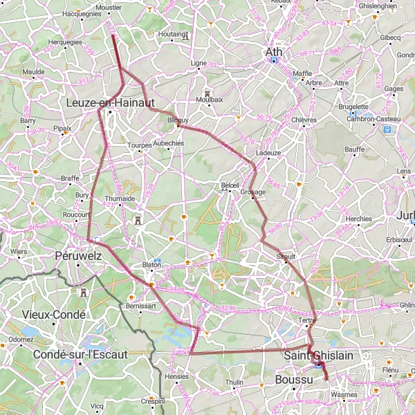 Miniatuurkaart van de fietsinspiratie "Avontuurlijke fietstocht naar Hornu via Pommerœul en Leuze-en-Hainaut" in Prov. Hainaut, Belgium. Gemaakt door de Tarmacs.app fietsrouteplanner