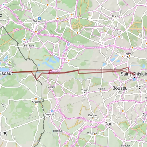 Map miniature of "Les Sartis Gravel Route" cycling inspiration in Prov. Hainaut, Belgium. Generated by Tarmacs.app cycling route planner