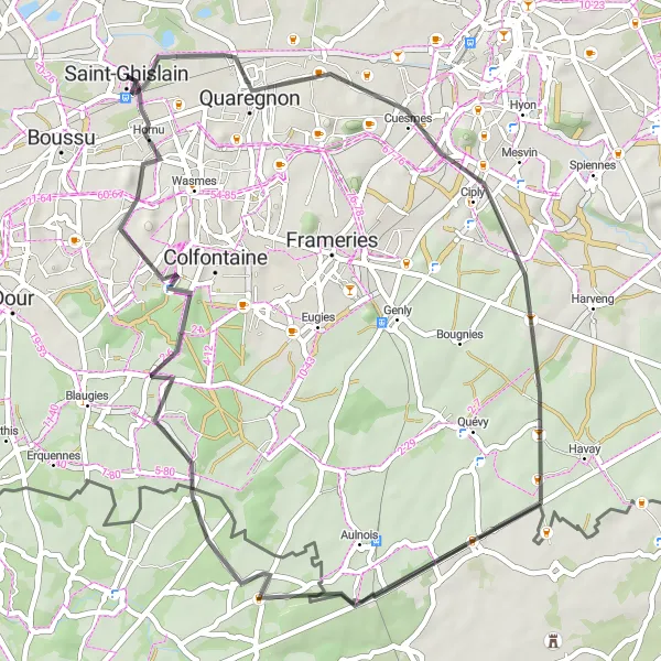 Map miniature of "Jemappes Road Route" cycling inspiration in Prov. Hainaut, Belgium. Generated by Tarmacs.app cycling route planner