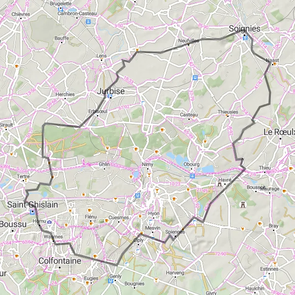 Map miniature of "Havré Highlights" cycling inspiration in Prov. Hainaut, Belgium. Generated by Tarmacs.app cycling route planner