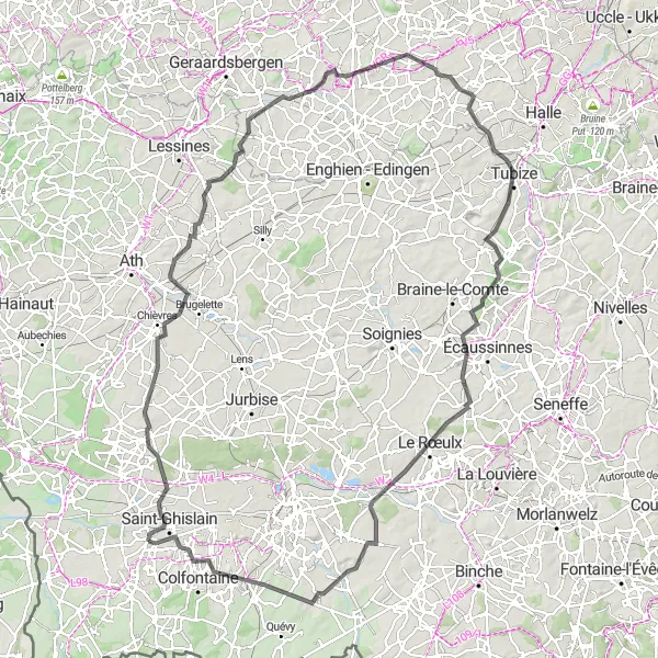 Map miniature of "Galmaarden Loop" cycling inspiration in Prov. Hainaut, Belgium. Generated by Tarmacs.app cycling route planner