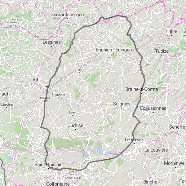 Miniatuurkaart van de fietsinspiratie "Pittoreske fietsroute van Saint-Ghislain naar Terril de la Flache" in Prov. Hainaut, Belgium. Gemaakt door de Tarmacs.app fietsrouteplanner