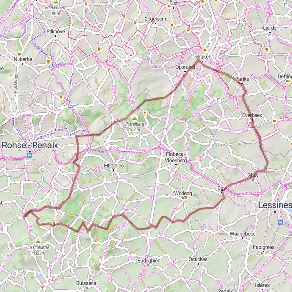Miniatuurkaart van de fietsinspiratie "Gravelroute Pottelberg - La Croisette" in Prov. Hainaut, Belgium. Gemaakt door de Tarmacs.app fietsrouteplanner