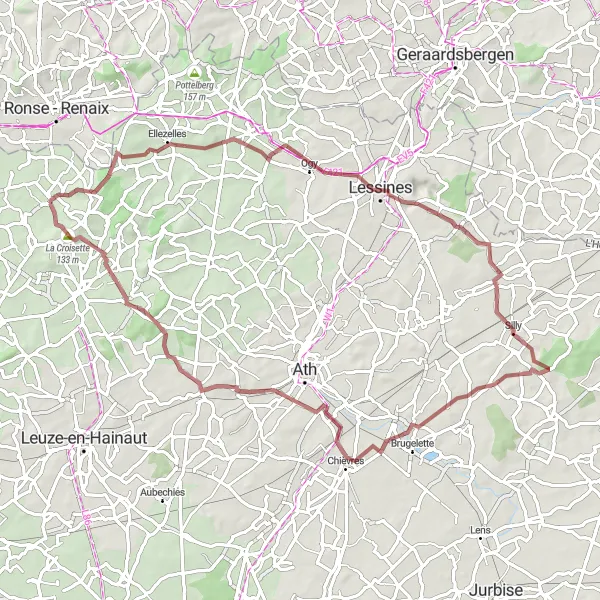 Karten-Miniaturansicht der Radinspiration "Gravelabenteuer um Saint-Sauveur" in Prov. Hainaut, Belgium. Erstellt vom Tarmacs.app-Routenplaner für Radtouren