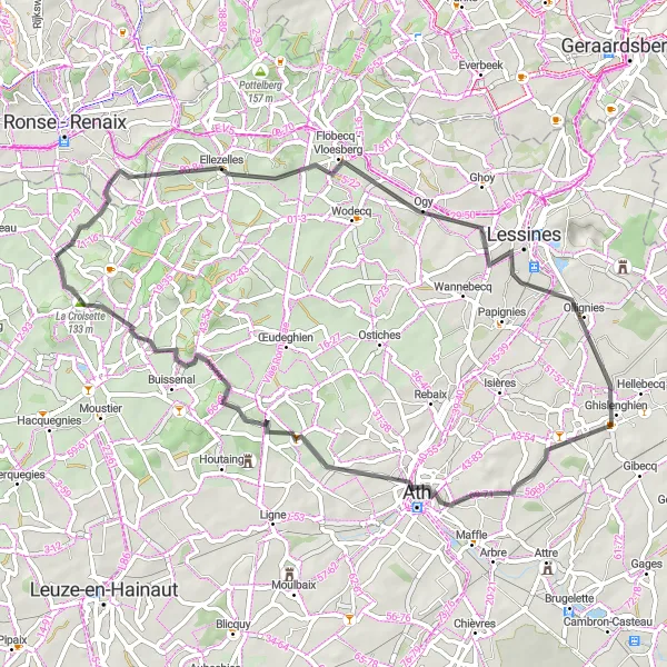 Miniatuurkaart van de fietsinspiratie "Historische route door Ellezelles en Buissenal" in Prov. Hainaut, Belgium. Gemaakt door de Tarmacs.app fietsrouteplanner