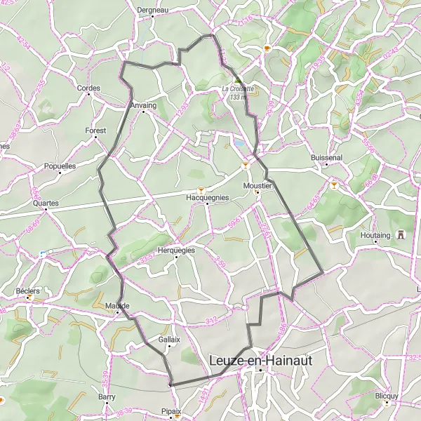Map miniature of "Scenic Road Adventure" cycling inspiration in Prov. Hainaut, Belgium. Generated by Tarmacs.app cycling route planner