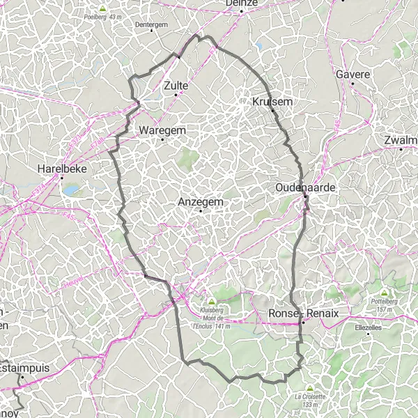 Miniatuurkaart van de fietsinspiratie "Wegroute vanuit Saint-Sauveur via Escanaffles en Sint-Eloois-Vijve" in Prov. Hainaut, Belgium. Gemaakt door de Tarmacs.app fietsrouteplanner