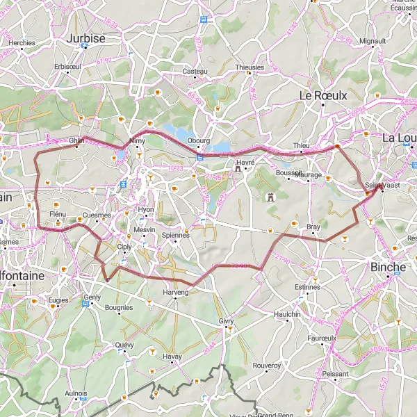 Karten-Miniaturansicht der Radinspiration "Gravel Route von Saint-Vaast nach Ghlin" in Prov. Hainaut, Belgium. Erstellt vom Tarmacs.app-Routenplaner für Radtouren