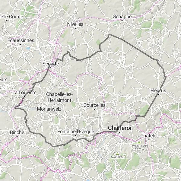 Map miniature of "The Hill Challenge" cycling inspiration in Prov. Hainaut, Belgium. Generated by Tarmacs.app cycling route planner