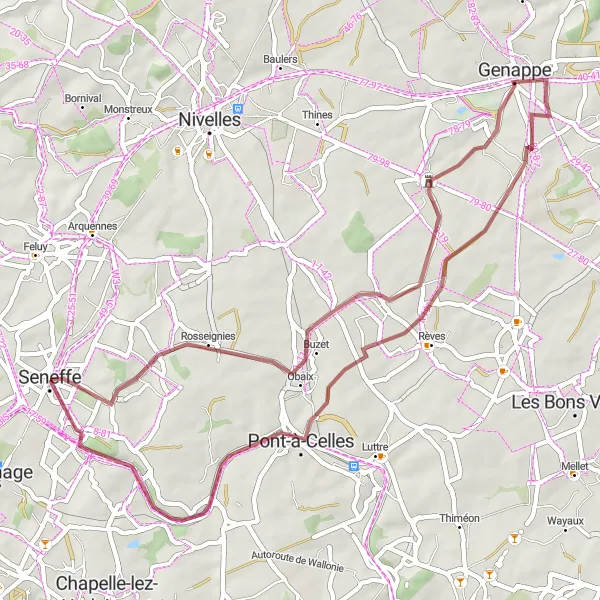 Karten-Miniaturansicht der Radinspiration "Rundfahrt von Seneffe nach Rosseignies" in Prov. Hainaut, Belgium. Erstellt vom Tarmacs.app-Routenplaner für Radtouren
