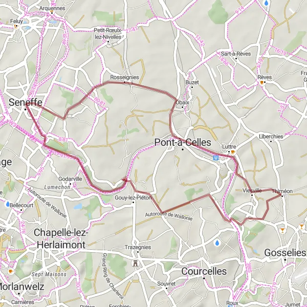 Karten-Miniaturansicht der Radinspiration "Graveltour von Seneffe nach Thiméon" in Prov. Hainaut, Belgium. Erstellt vom Tarmacs.app-Routenplaner für Radtouren