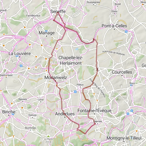 Karten-Miniaturansicht der Radinspiration "Schottertour von Seneffe nach Anderlues" in Prov. Hainaut, Belgium. Erstellt vom Tarmacs.app-Routenplaner für Radtouren