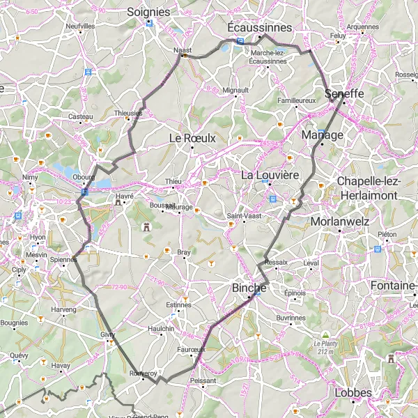 Map miniature of "The Scenic Road Tour" cycling inspiration in Prov. Hainaut, Belgium. Generated by Tarmacs.app cycling route planner