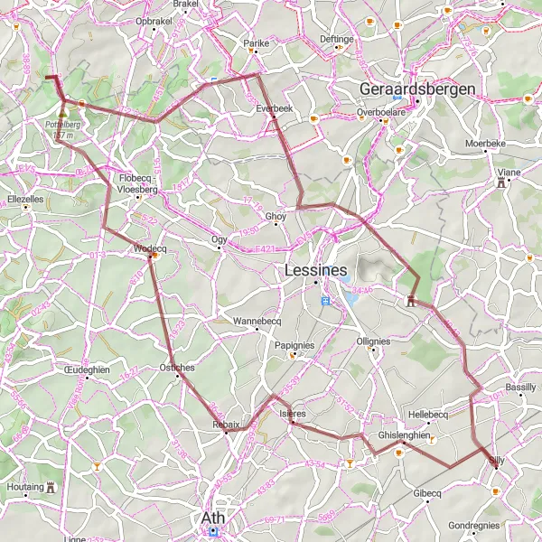 Map miniature of "Rural Beauty Gravel Route" cycling inspiration in Prov. Hainaut, Belgium. Generated by Tarmacs.app cycling route planner