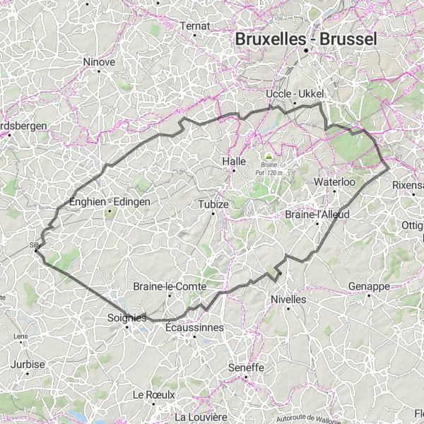 Map miniature of "Scenic Road Cycling Route to Silly" cycling inspiration in Prov. Hainaut, Belgium. Generated by Tarmacs.app cycling route planner