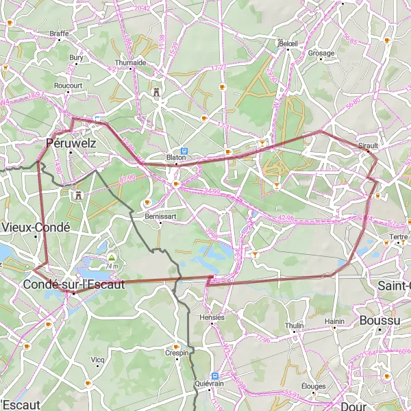 Karten-Miniaturansicht der Radinspiration "Rundfahrt ab Sirault: Entdecken Sie die ländliche Schönheit von Hainaut" in Prov. Hainaut, Belgium. Erstellt vom Tarmacs.app-Routenplaner für Radtouren
