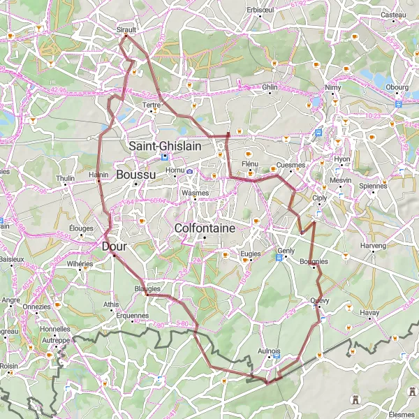 Miniatuurkaart van de fietsinspiratie "Graveltocht naar Quévy en Dour" in Prov. Hainaut, Belgium. Gemaakt door de Tarmacs.app fietsrouteplanner