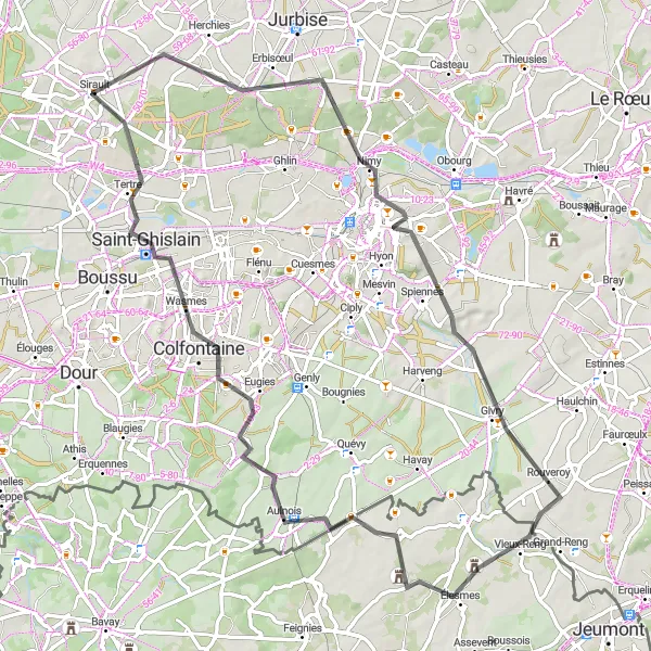 Map miniature of "The Nimy Road Adventure" cycling inspiration in Prov. Hainaut, Belgium. Generated by Tarmacs.app cycling route planner