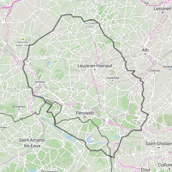 Miniature de la carte de l'inspiration cycliste "Tour pittoresque à Hensies" dans la Prov. Hainaut, Belgium. Générée par le planificateur d'itinéraire cycliste Tarmacs.app