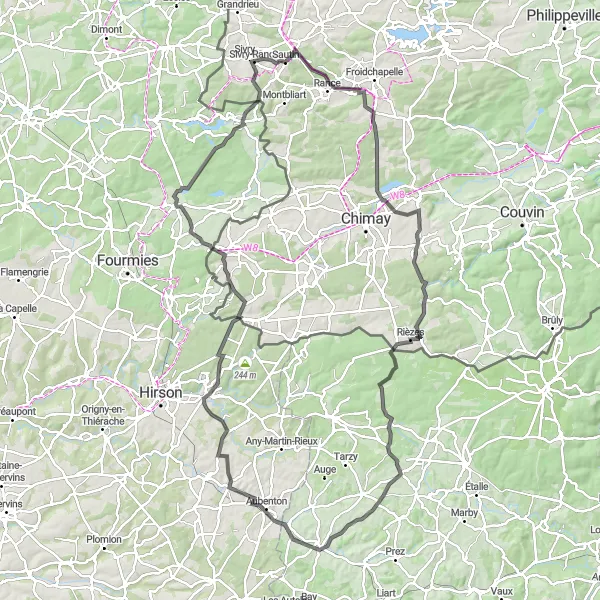 Miniatuurkaart van de fietsinspiratie "Sivry-Rance naar Beauwelz fietsroute" in Prov. Hainaut, Belgium. Gemaakt door de Tarmacs.app fietsrouteplanner