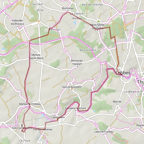 Map miniature of "The Gravel Adventure" cycling inspiration in Prov. Hainaut, Belgium. Generated by Tarmacs.app cycling route planner