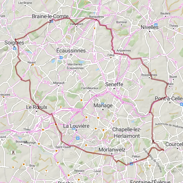 Miniatuurkaart van de fietsinspiratie "Verken de omgeving van Souvret op de Gravelbike" in Prov. Hainaut, Belgium. Gemaakt door de Tarmacs.app fietsrouteplanner